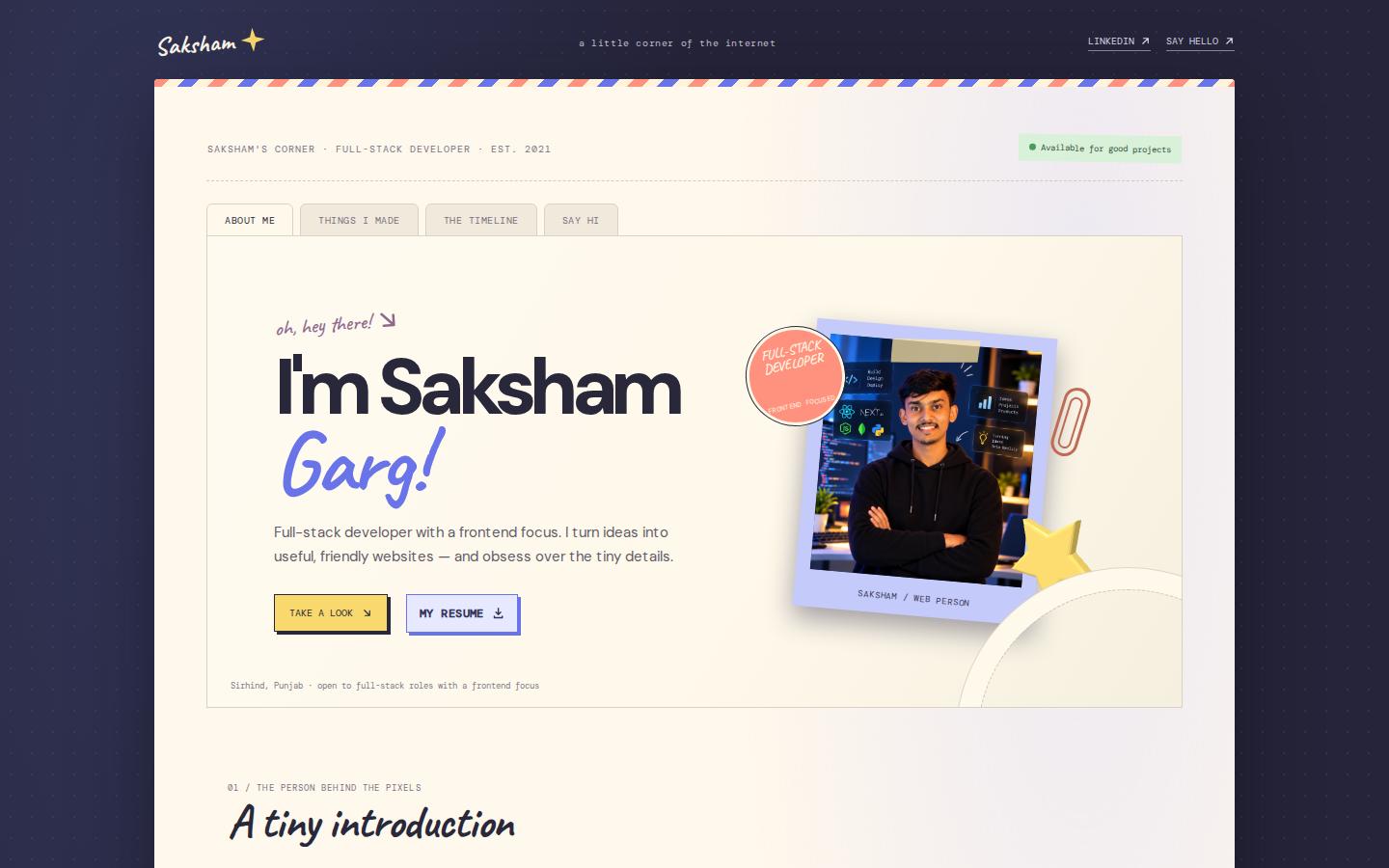 Screenshot of sakshamgargportfolio.vercel.app