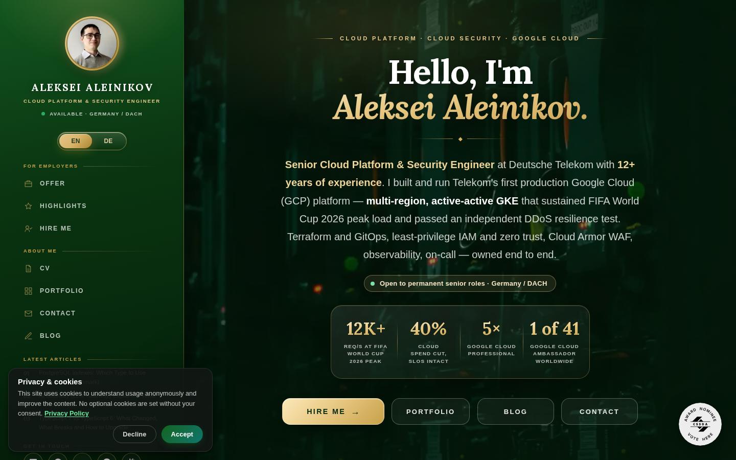 Screenshot of alekseialeinikov.com