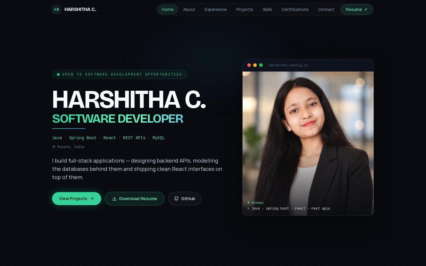 Screenshot of harshitha-portfolio-fawn.vercel.app