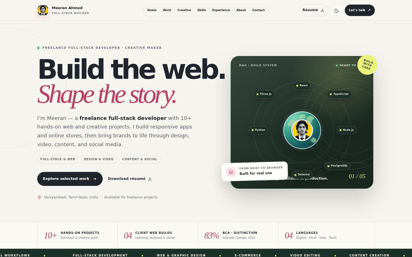 Screenshot of meeran-portfolio.antideploy.app